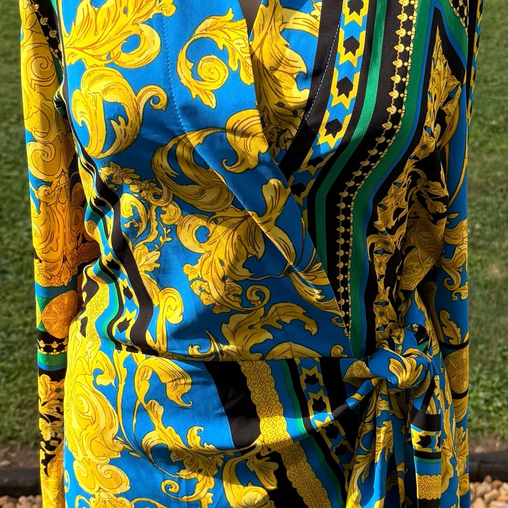 Vibrant Blue and Yellow Wrap Dress